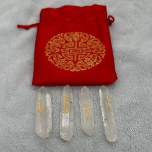 Quartz Crystal Clear Points, Engraved In Gold with Usui Reiki Symbols total of 4